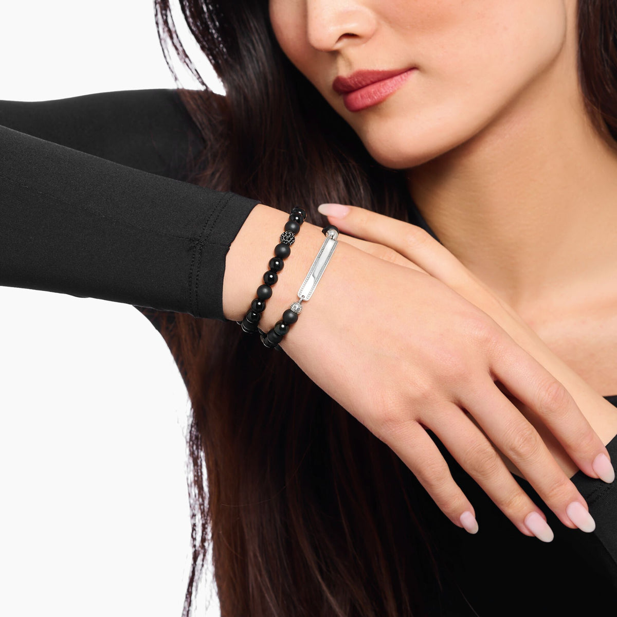 THOMAS SABO Engraved bracelet with obsidian beads