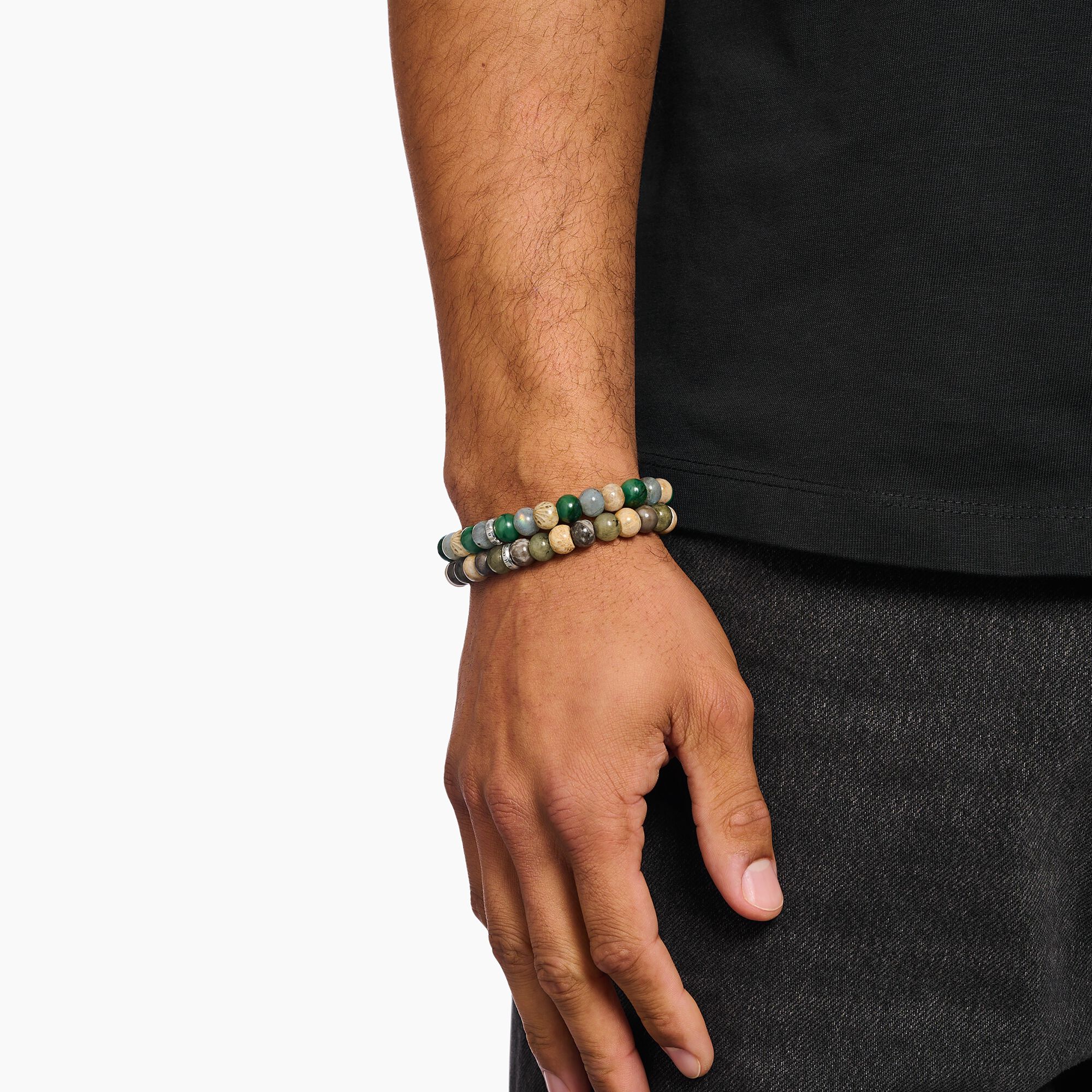 THOMAS SABO Jasper, jade, labradorite beaded bracelet