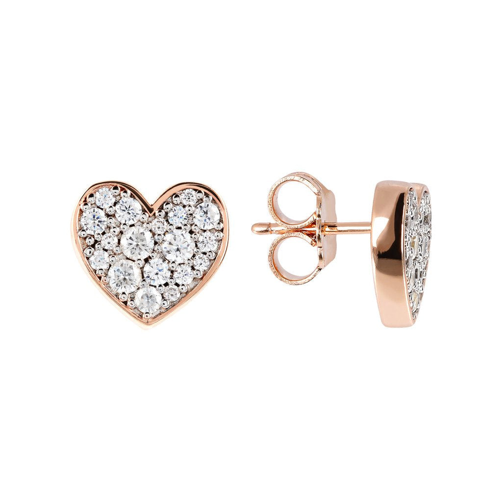 Bronzallure Pave Heart Stud Earrings