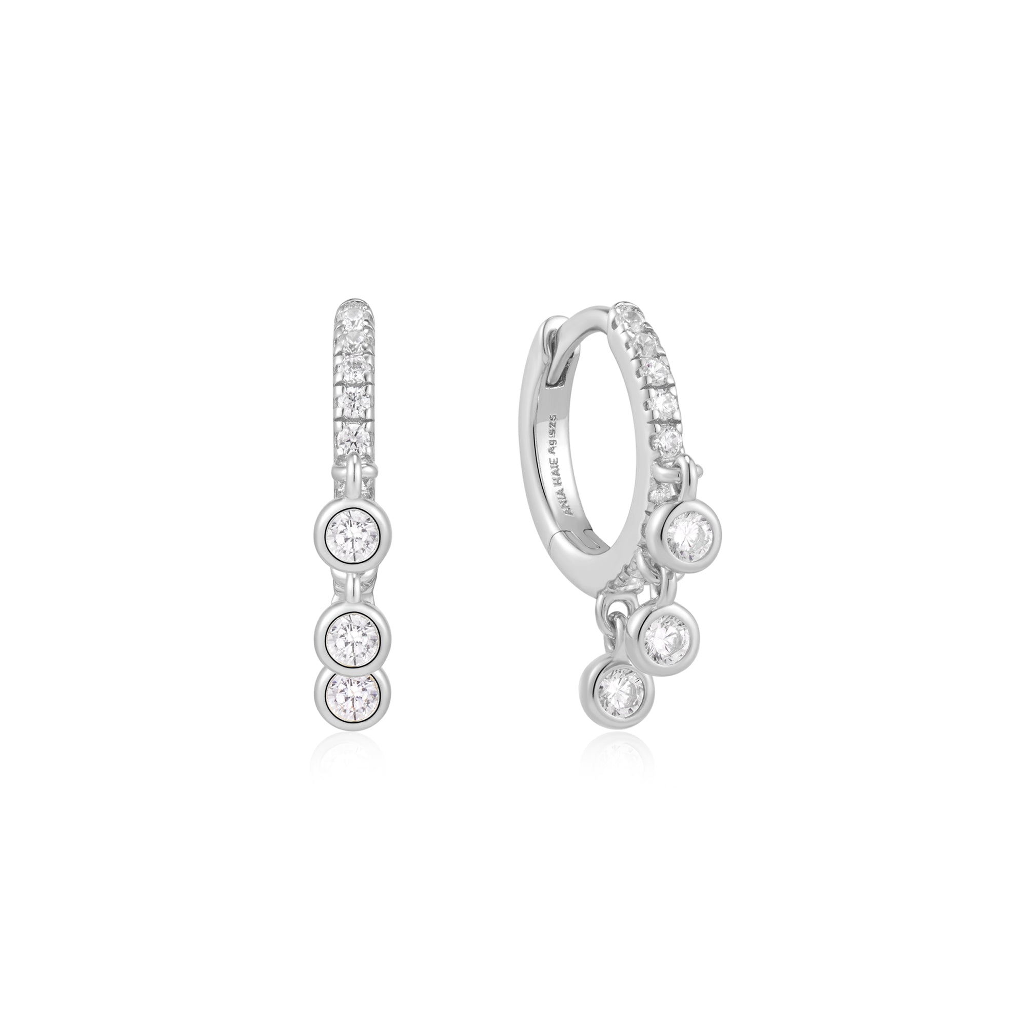 Ania Haie Silver Trio-Drop Huggie Hoop Earrings