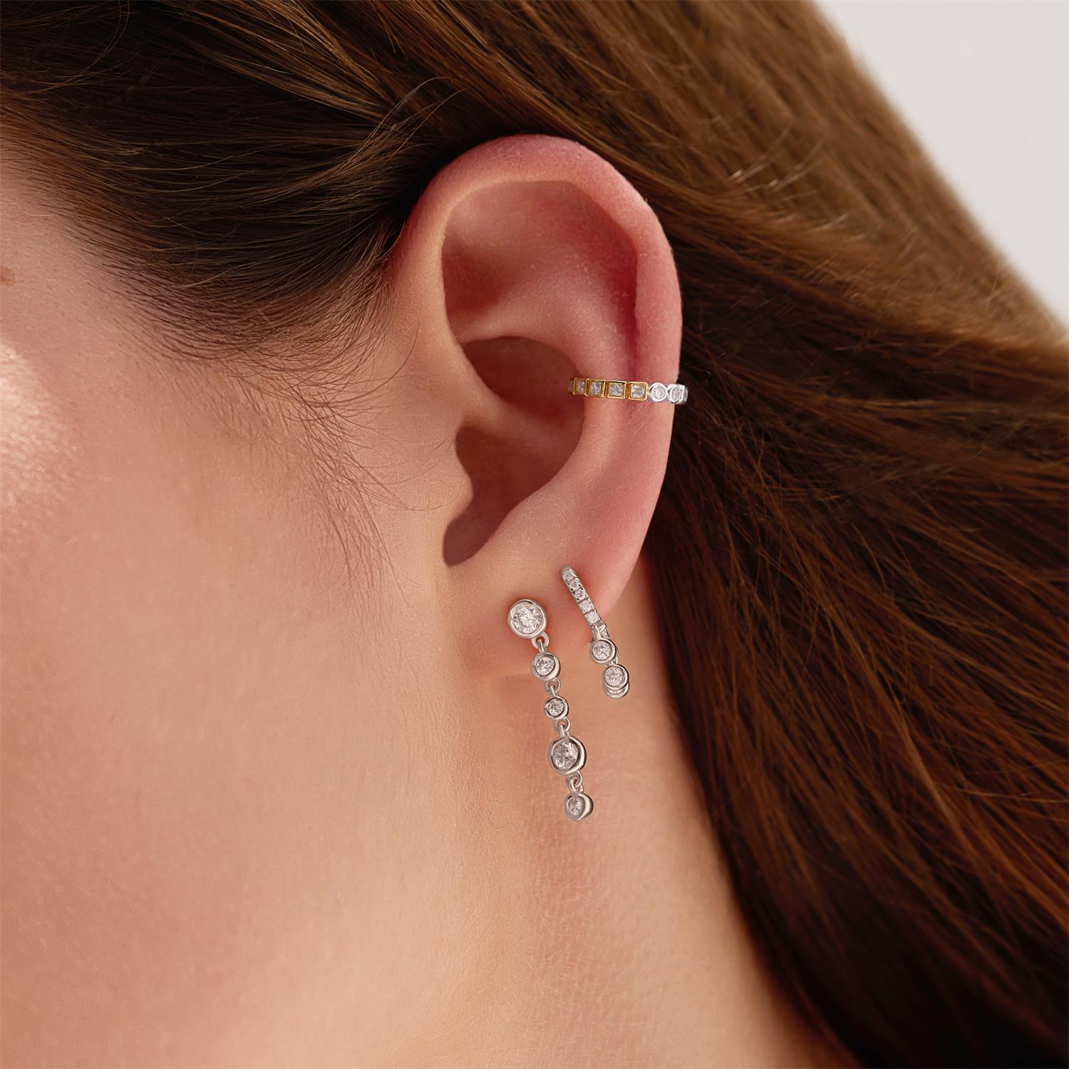 Ania Haie Silver Trio-Drop Huggie Hoop Earrings