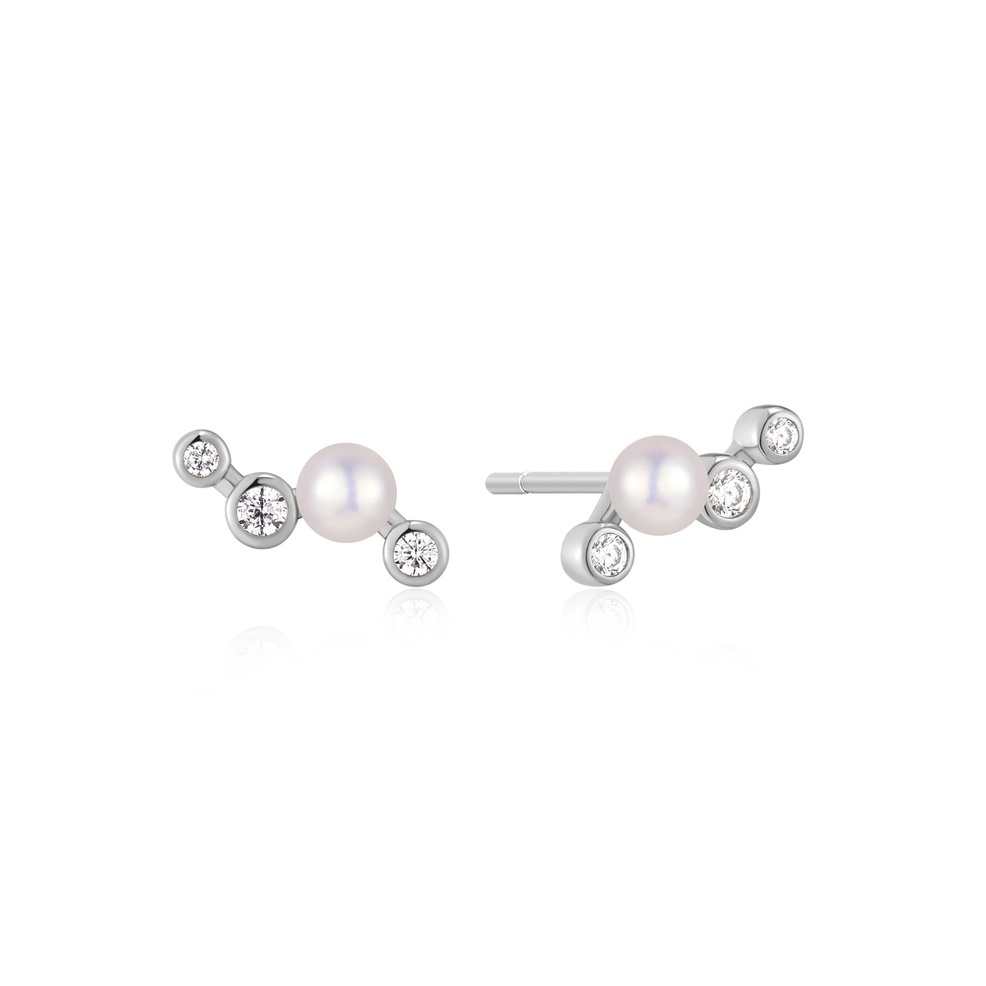 Ania Haie Silver Zig-Zag Shell Pearl Stud Earrings