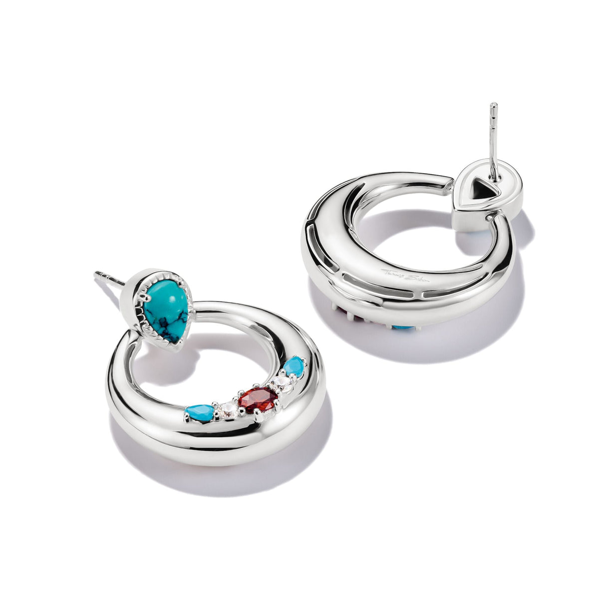 THOMAS SABO Half-Hoop Earrings with Turquoise, White & Red Stones