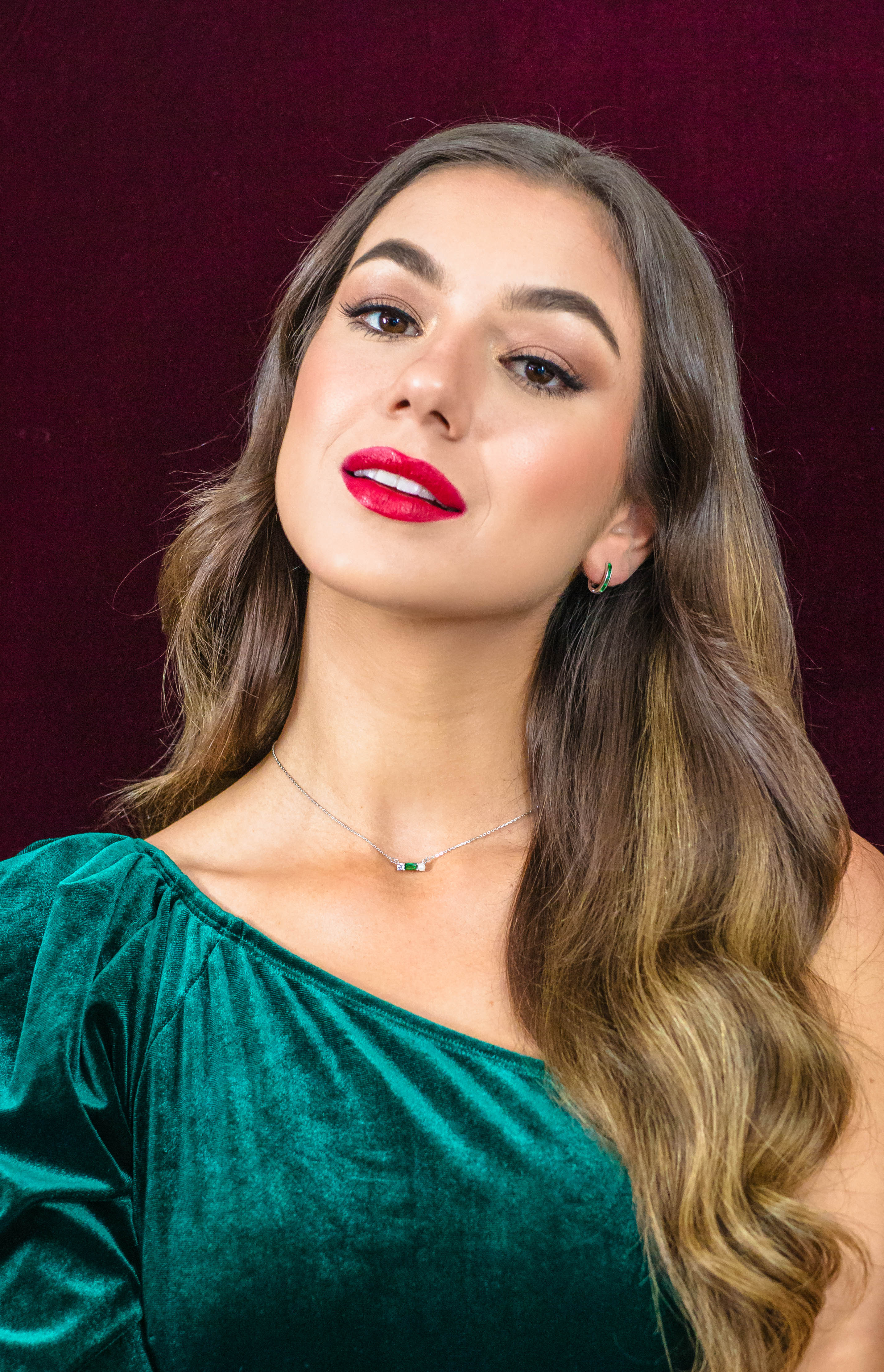 Georgini Gifts Baguette Hoop Silver and Green