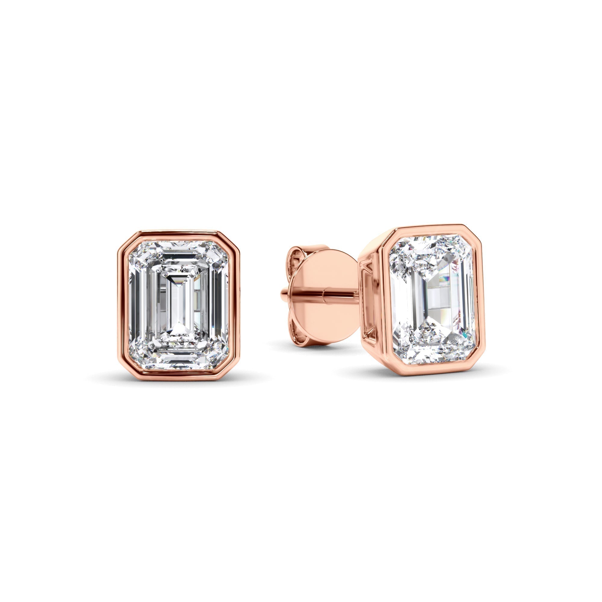 Emerald Cut Diamond Bezel Set Stud Earrings