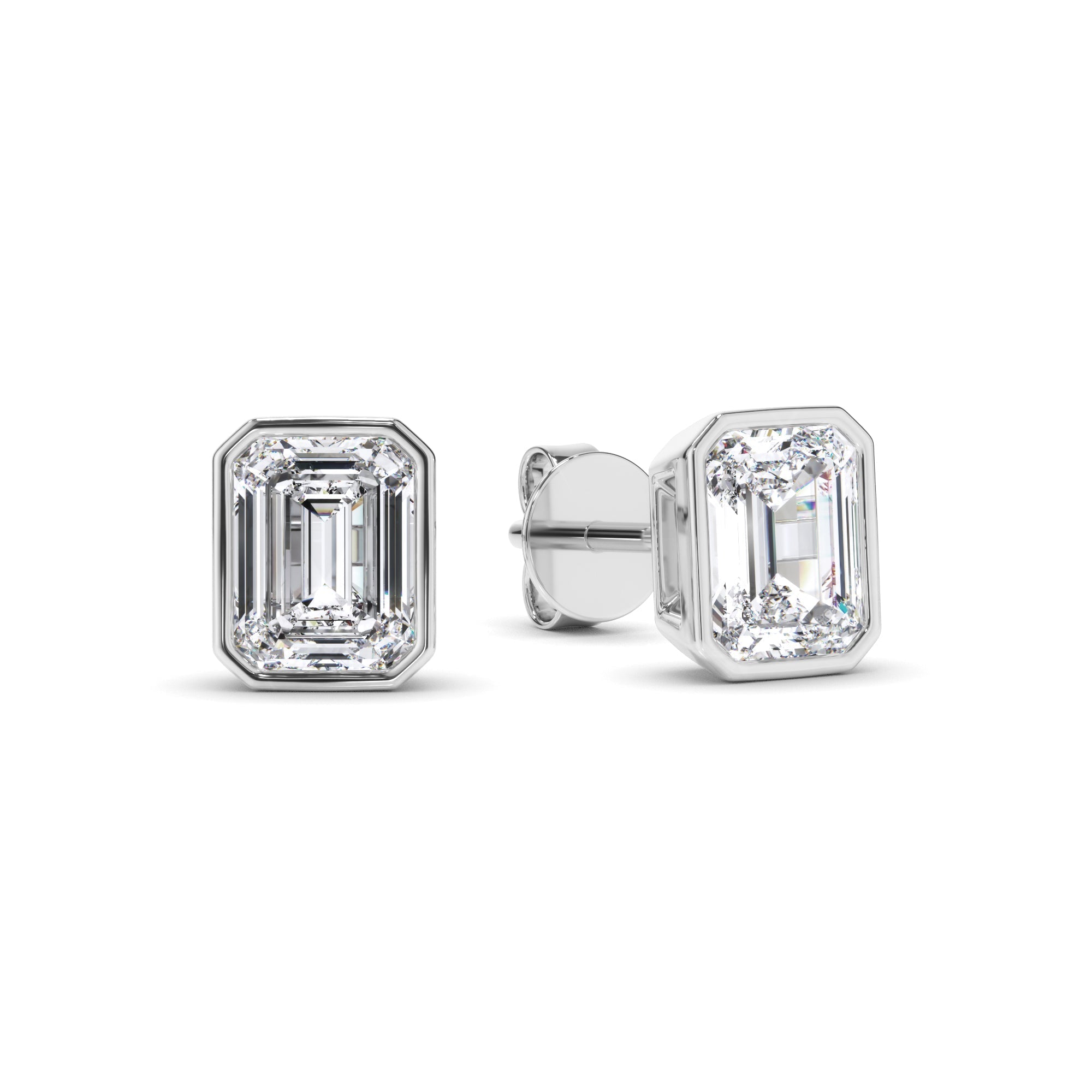 Emerald Cut Diamond Bezel Set Stud Earrings