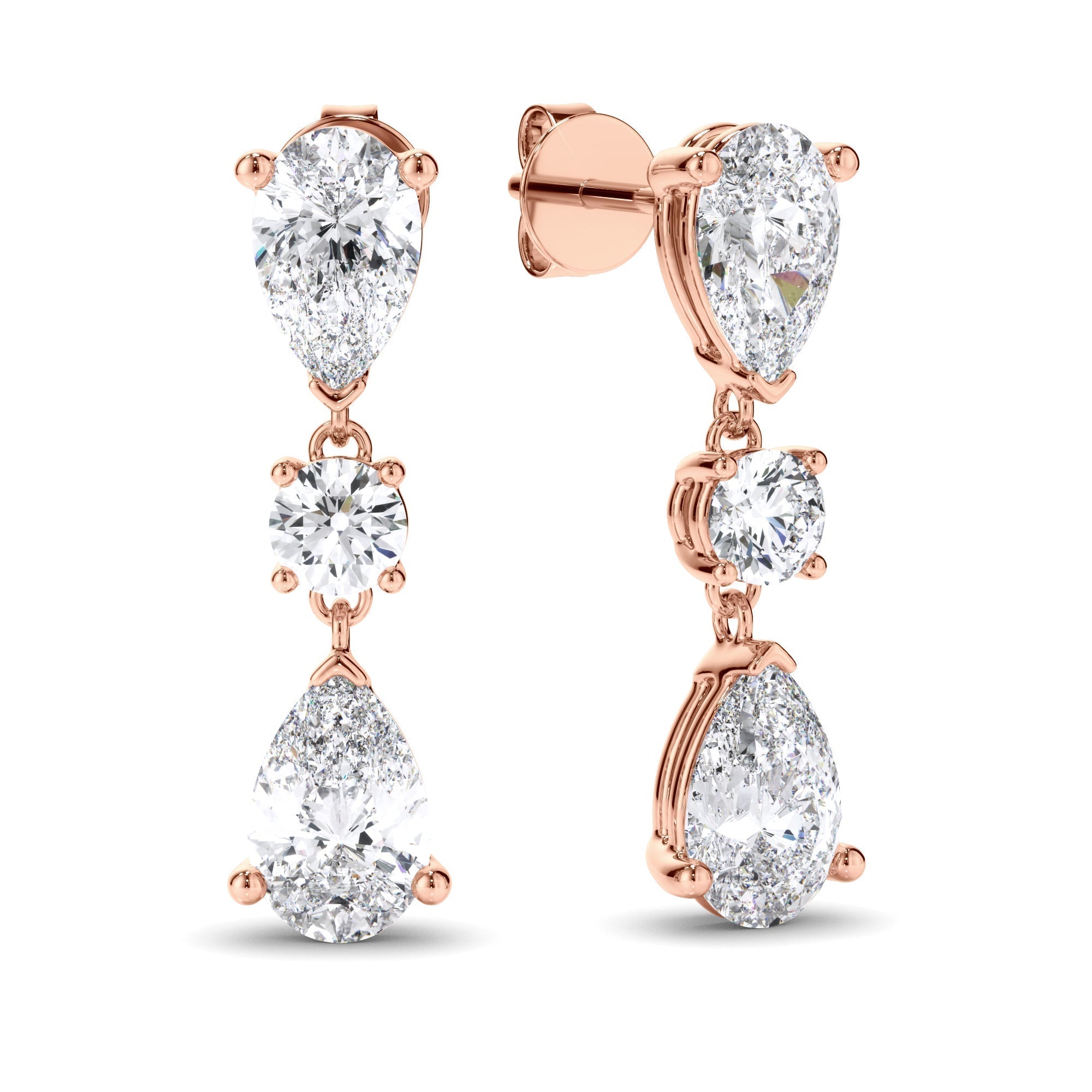 Pear & Round Brilliant Cut Diamond Drop Earrings