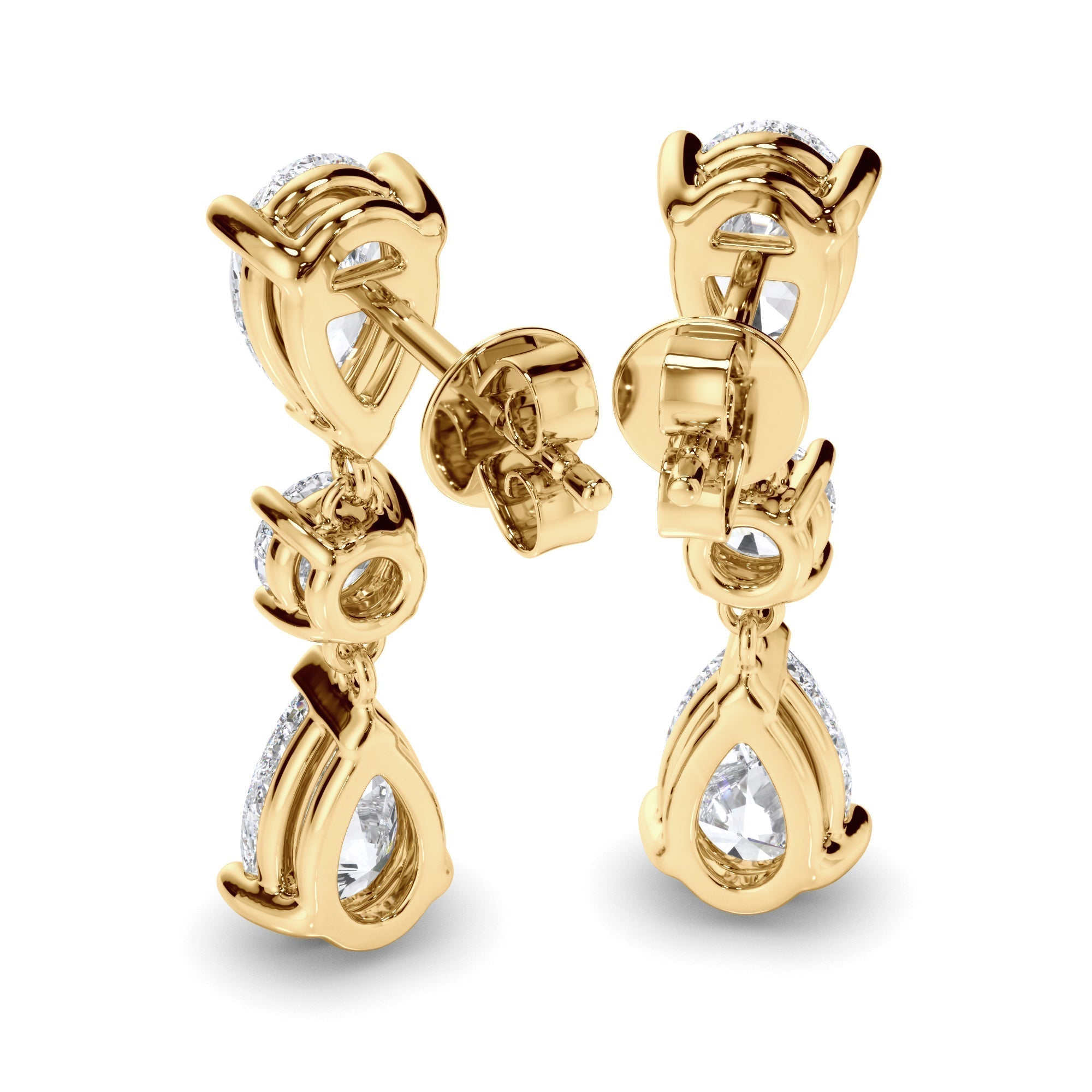 Pear & Round Brilliant Cut Diamond Drop Earrings