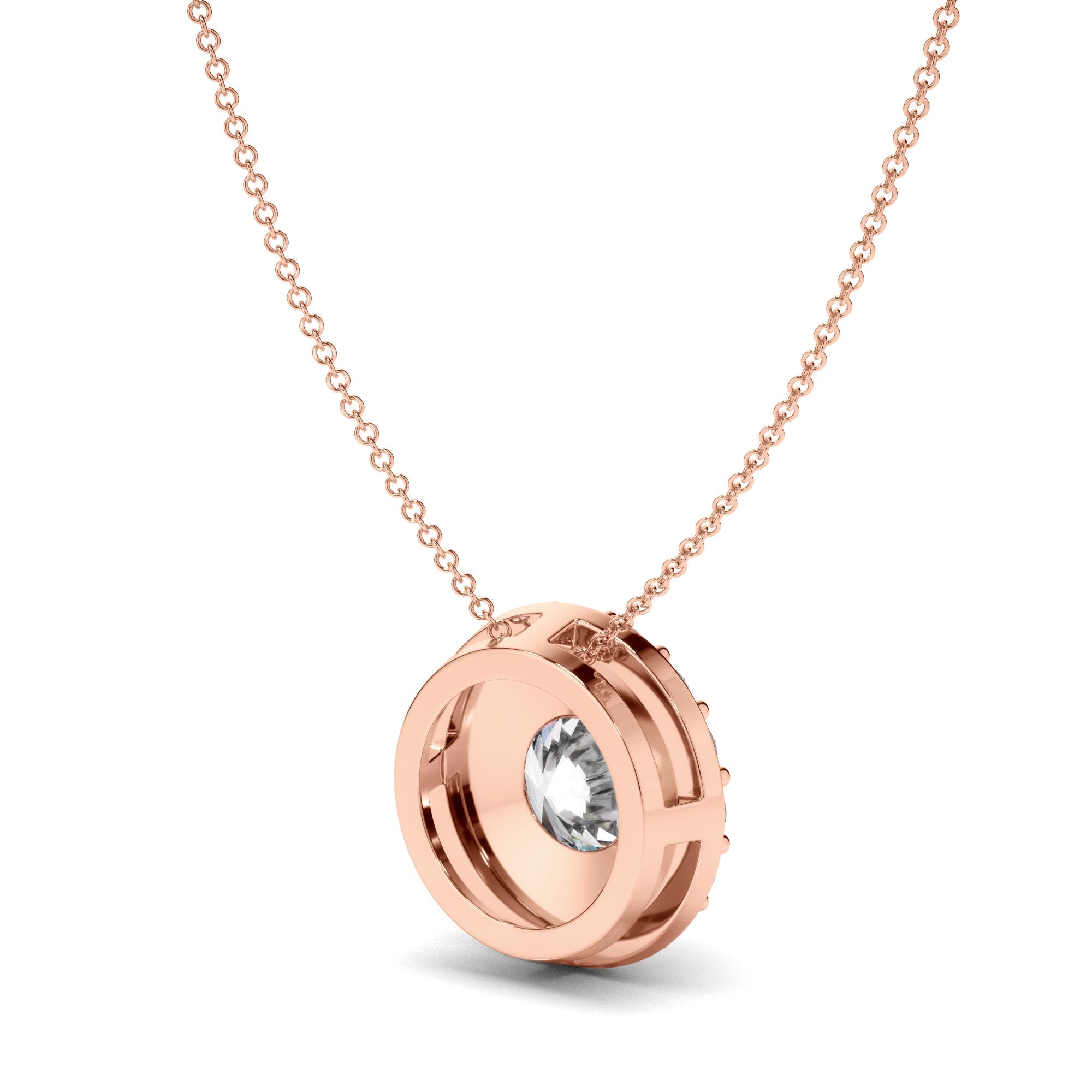 Round Brilliant Cut Diamond Bezel Set Halo Necklet