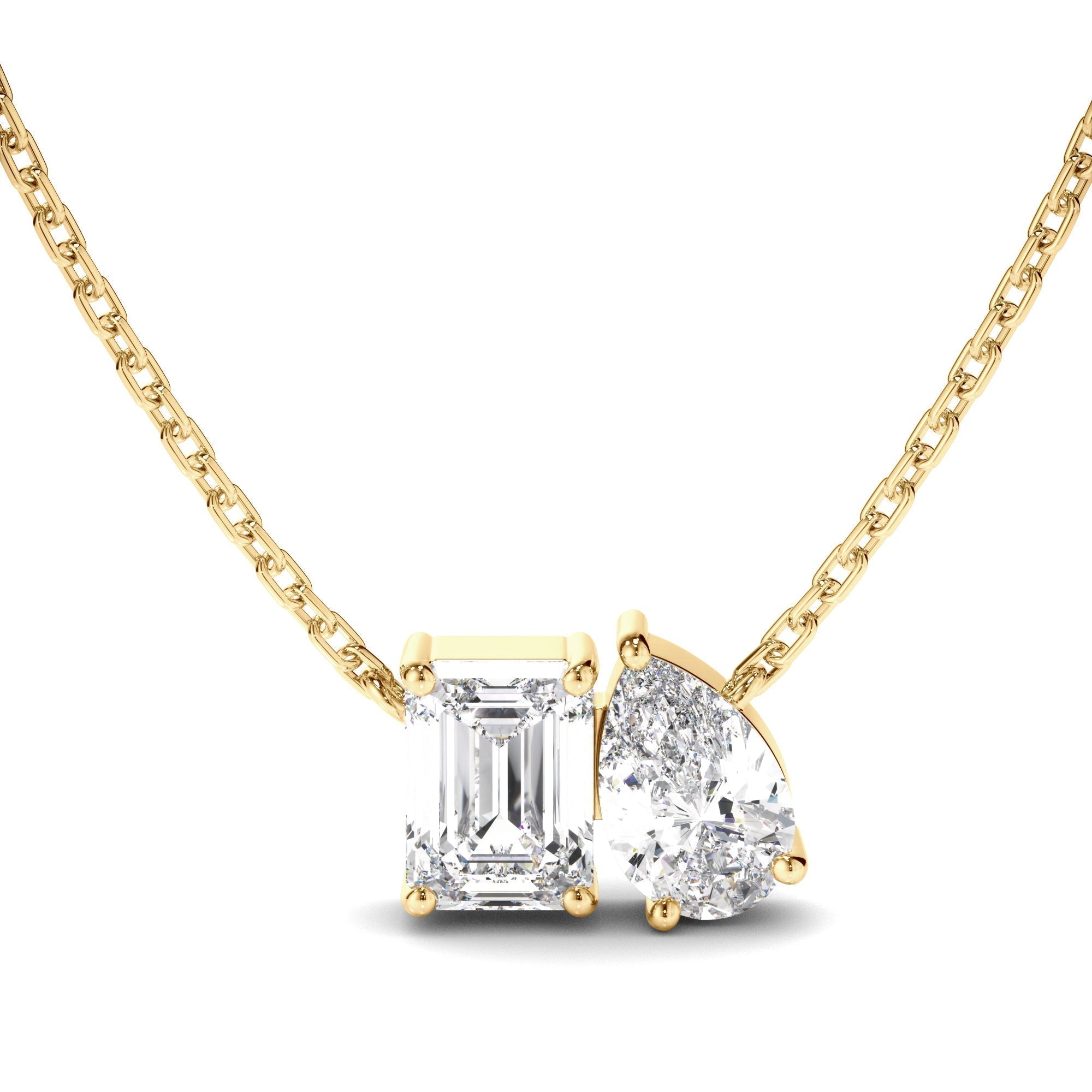 Emerald & Pear Cut Diamond Toi et Moi Necklet