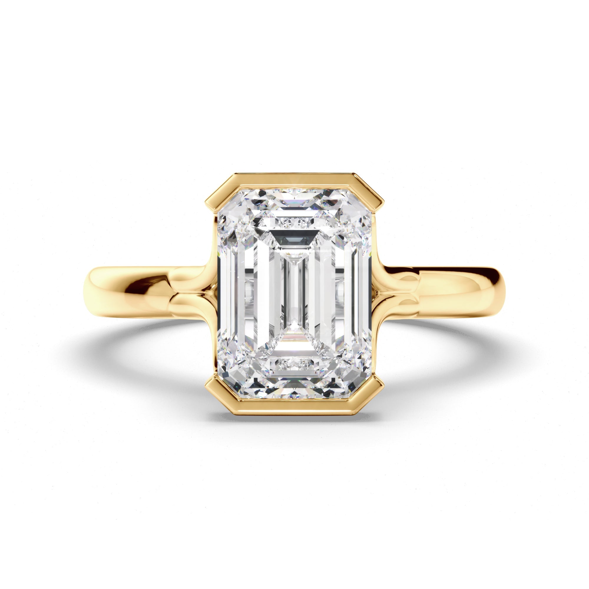 Emerald Cut Diamond Half-Bezel Set Engagement Ring