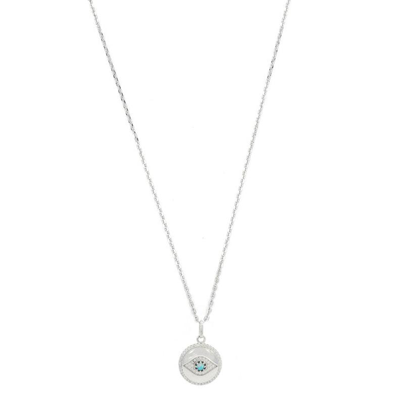 Georgini Opal Glow Blue Created Opal Evil Eye Medalion Silver