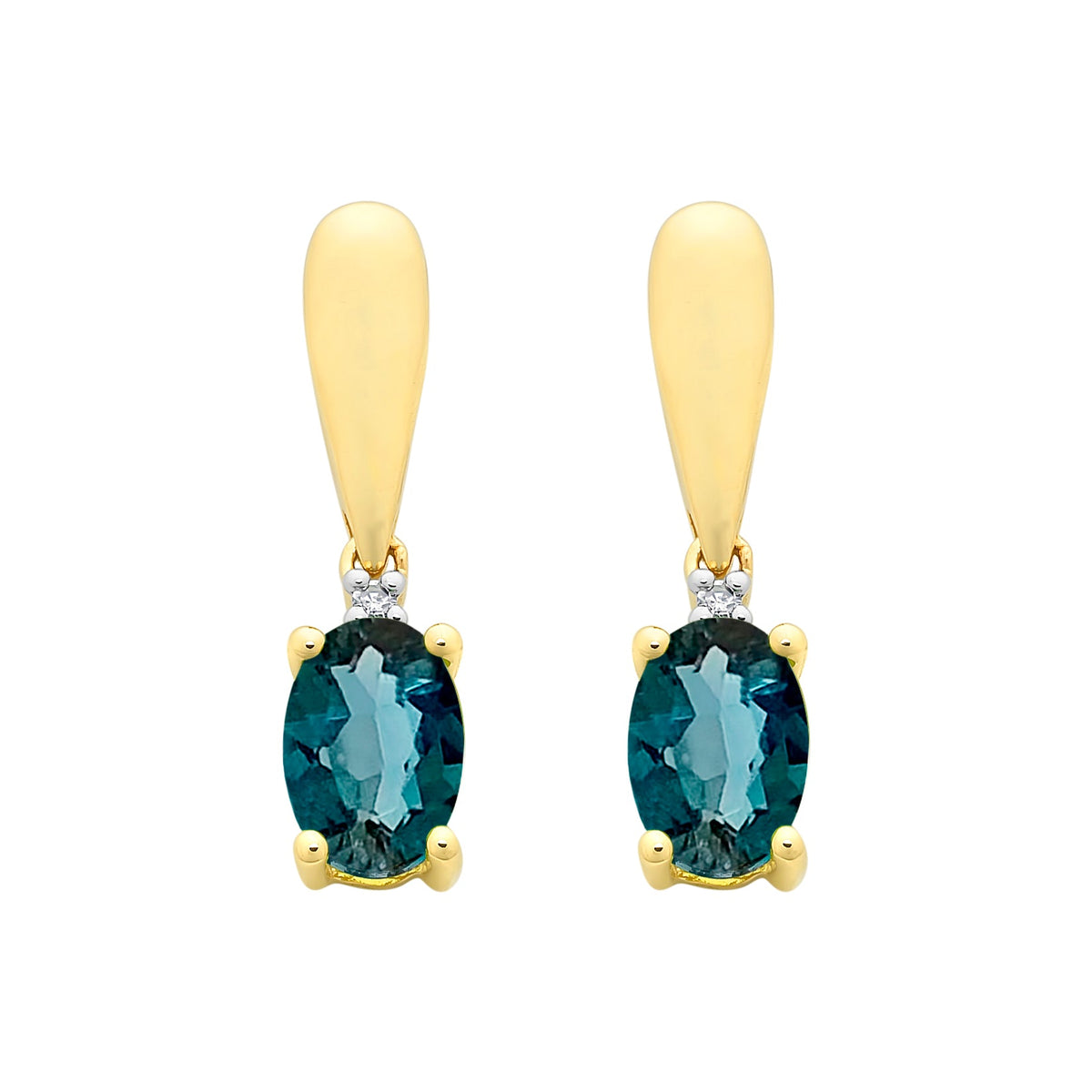 9ct Gold London Blue Topaz & Diamond Earrings
