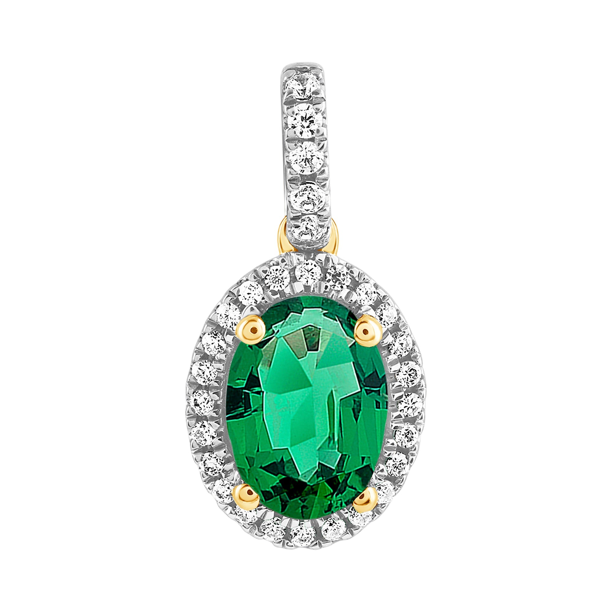 9ct Gold Created Emerald & Diamond Pendant
