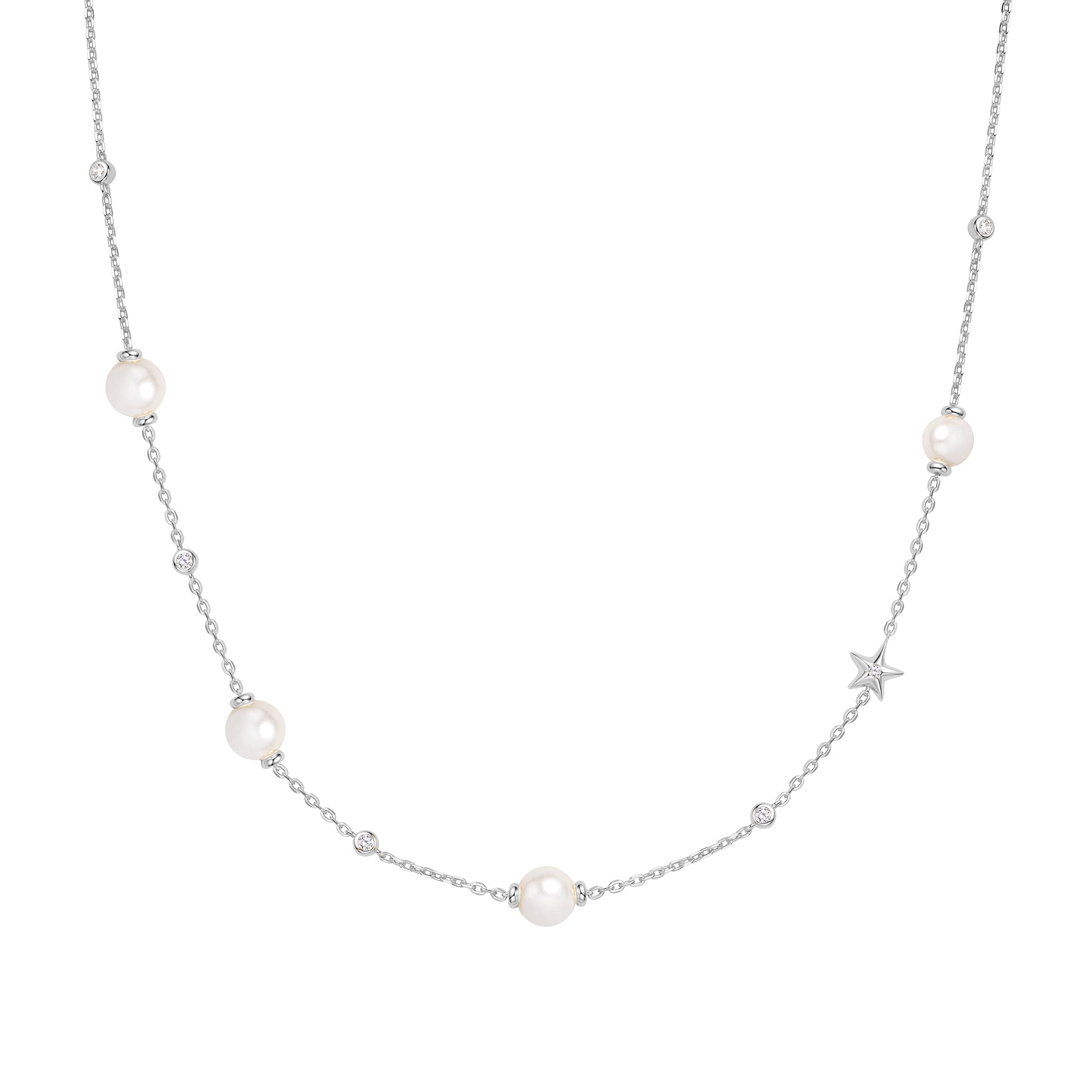 Ania Haie Silver Pearl and Star Station Necklace