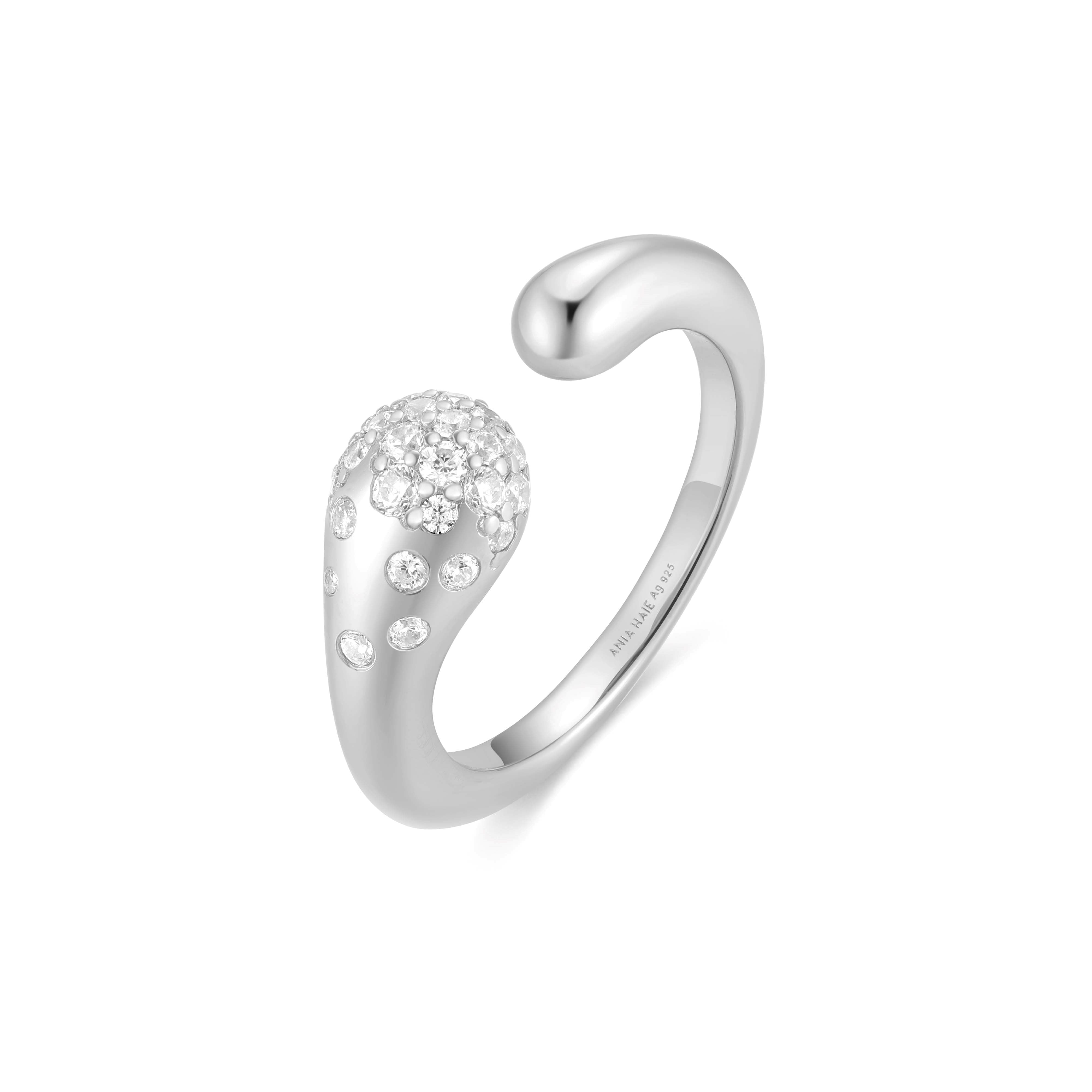 Silver Sparkling Sculptural Crossover Adjustable Ring