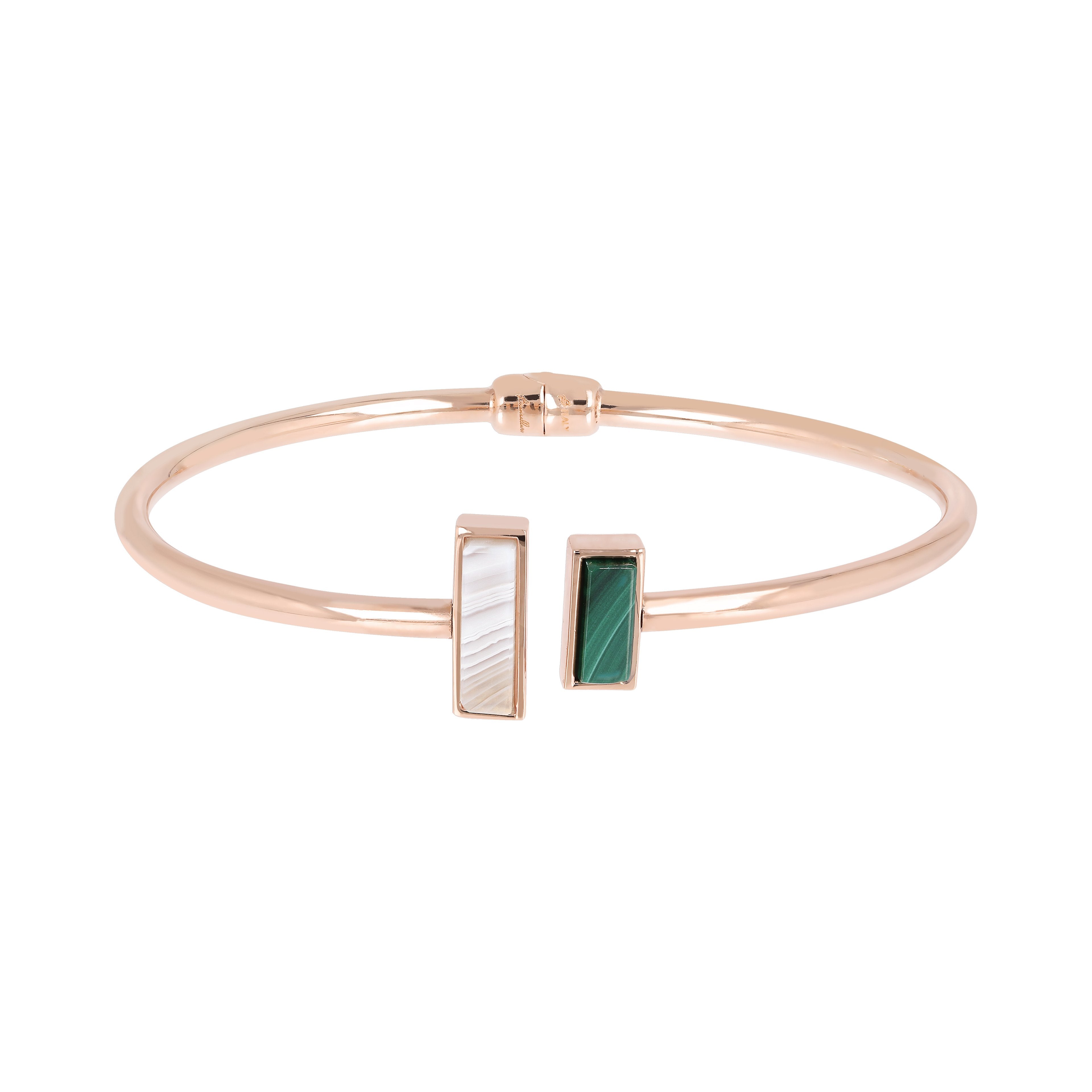 Bronzallure White Mother of Pearl & Malachite Stones Contrari Bangle