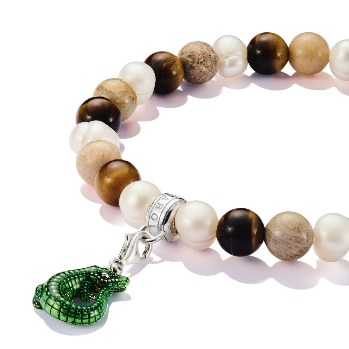 THOMAS SABO Charm Bracelet with Jasper & Tiger's Eye Beads