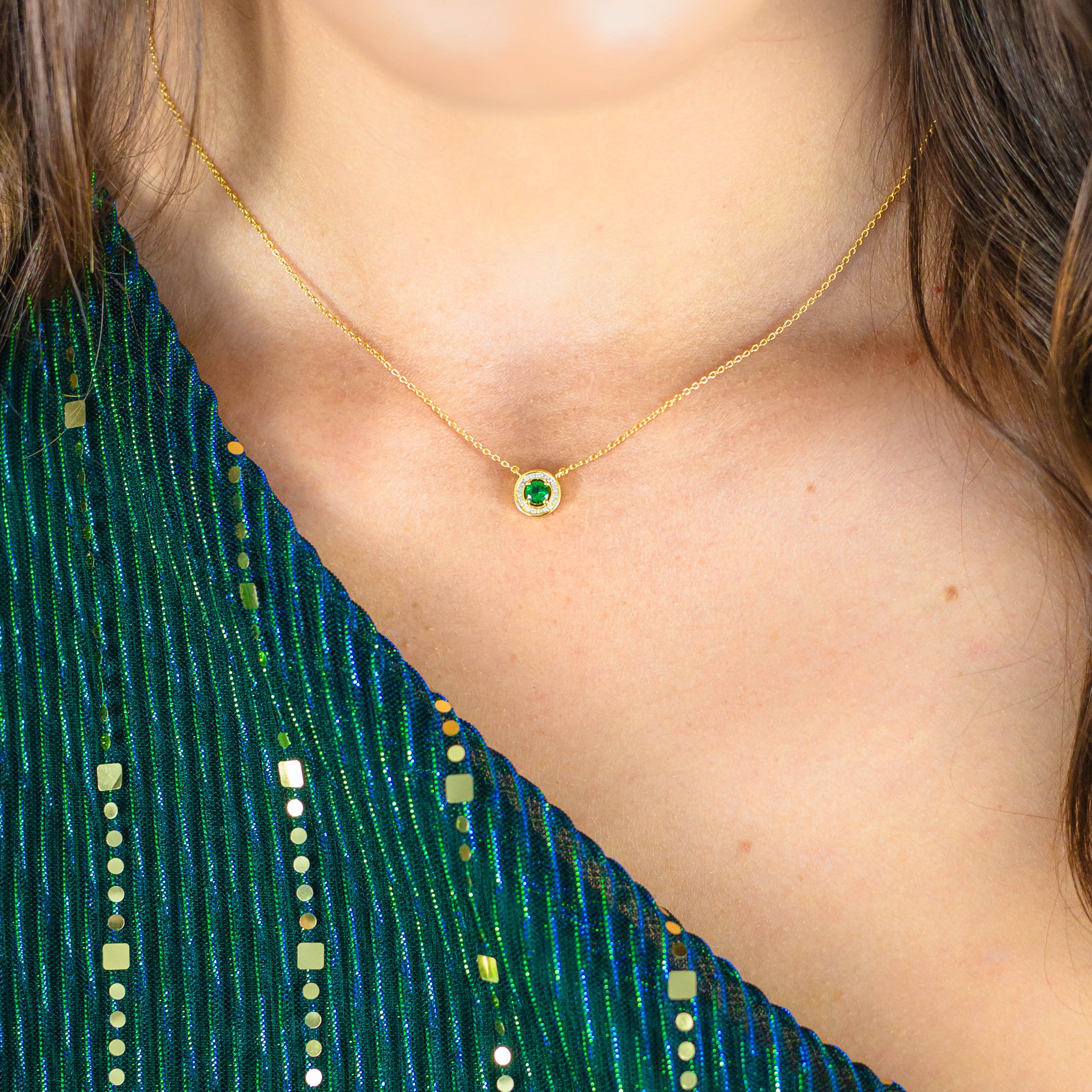 Georgini Milestone Emerald Halo Pendant in Gold