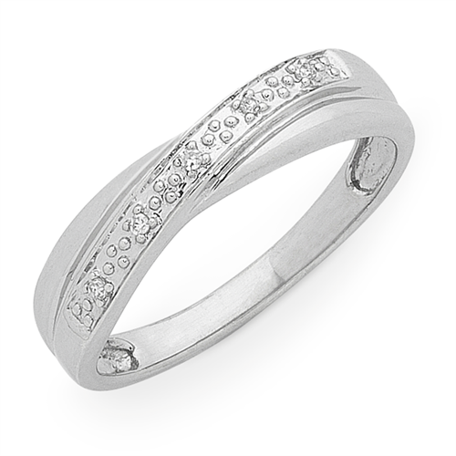 9ct White Gold Diamond Crossover Ring