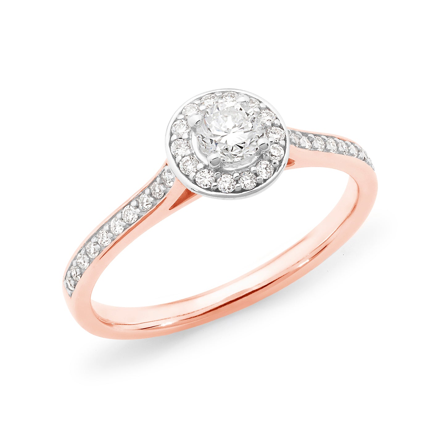 18ct Rose Gold Brilliant Cut 0.37ct Diamond Halo Ring