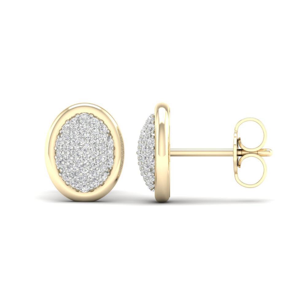 Diamond Pave Set Oval Stud Earrings 9ct Yellow Gold