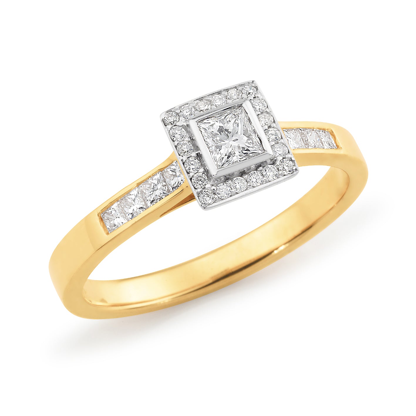 18ct White Gold Princess Cut Diamond Halo Engagement Ring