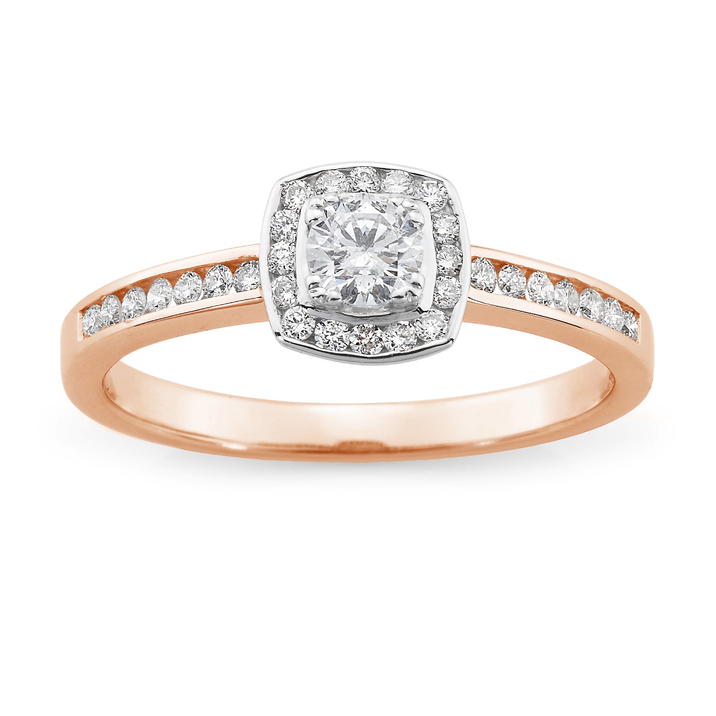 18ct Rose Gold Brilliant Cut Diamond Halo Engagement Ring