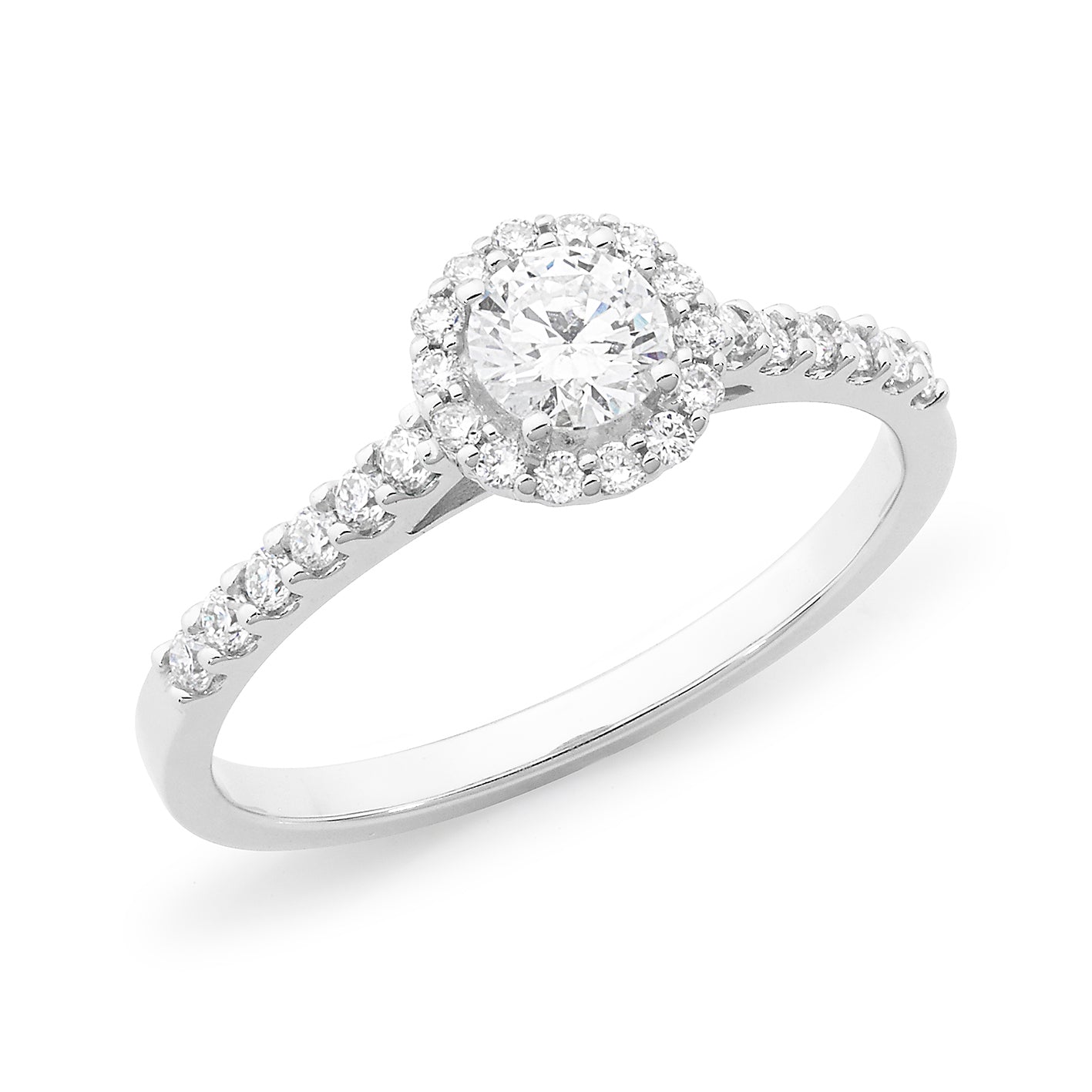 18ct White Gold Round Brilliant Cut White & Pink Diamond Halo Engagement Ring
