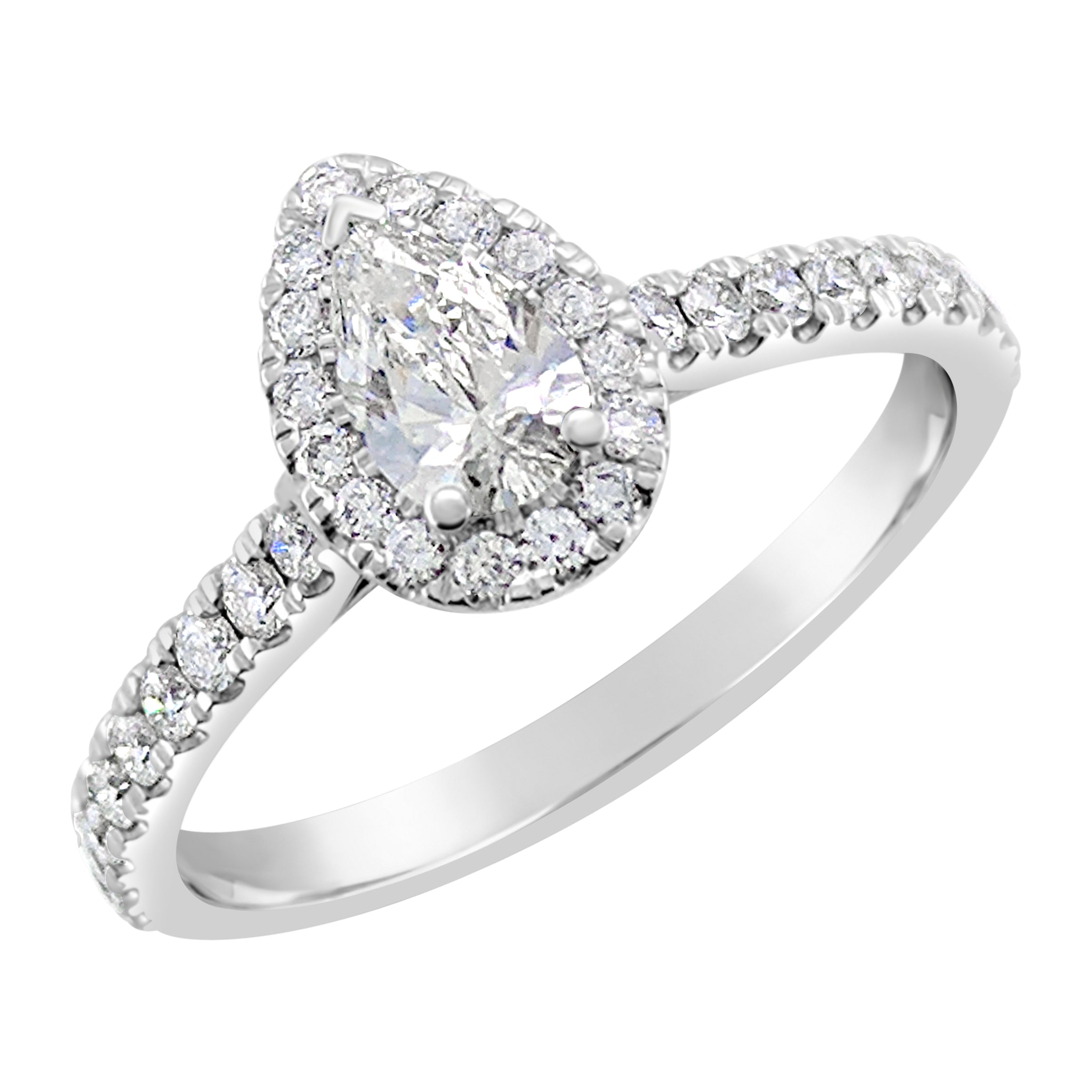 18ct White Gold 'Willow' Pear Cut Diamond Halo Ring