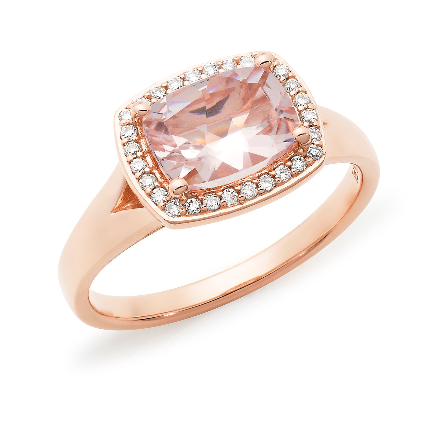 Madeline' Morganite & Diamond Halo Ring in 9ct Rose Gold