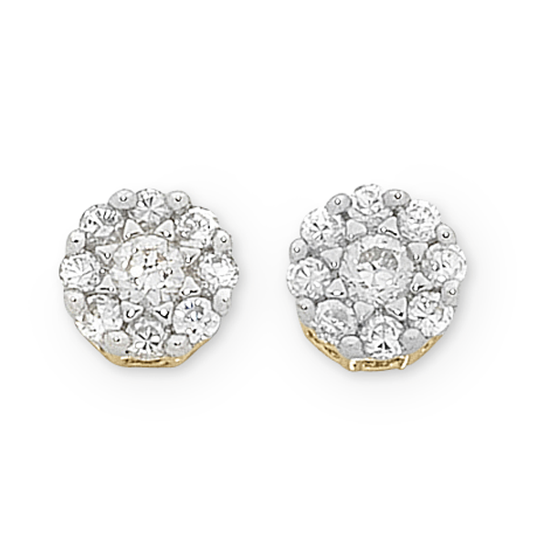 9ct Yellow Gold Diamond Cluster Studs