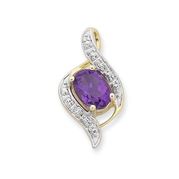 9ct Yellow Gold Amethyst & Diamond Pendant