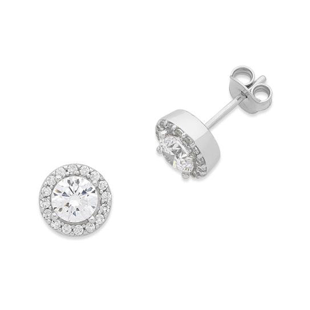 9ct White Gold Cubic Zirconia Halo Studs