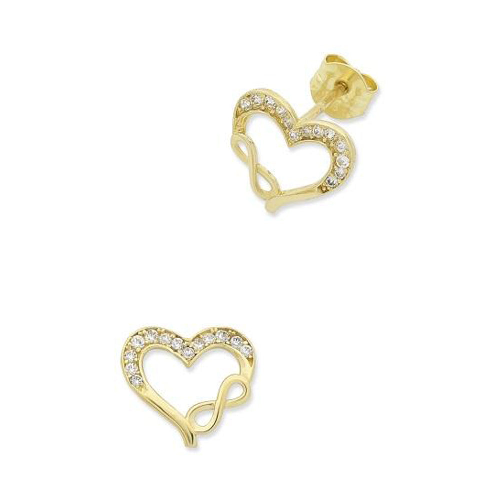 9ct Yellow Gold Cubic Zirconia Infinity Heart Studs