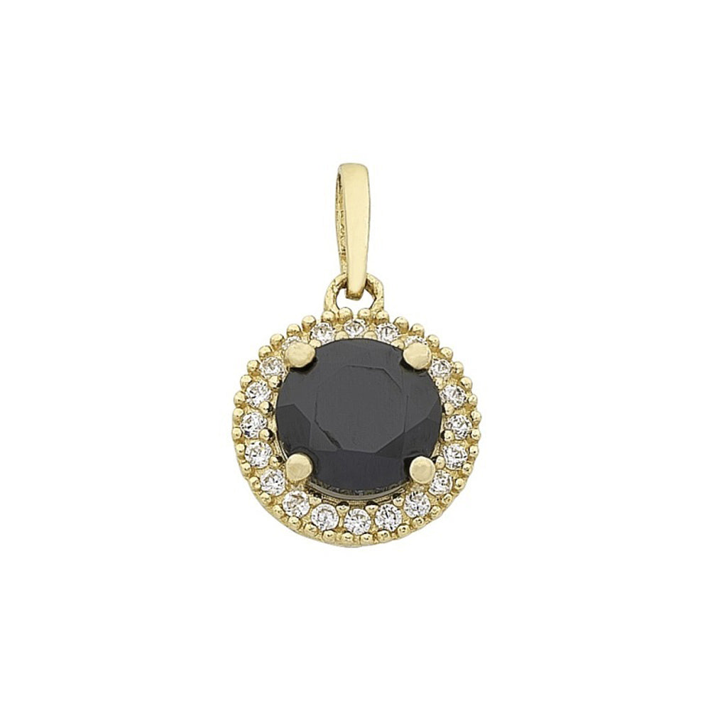 9ct Yellow Gold Gold Black & White Cubic Zirconia Halo Pendant