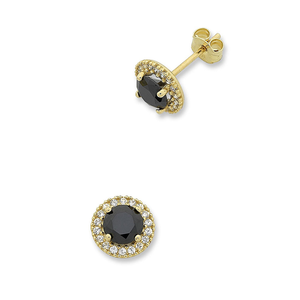 9ct Yellow Gold Black Cubic Zirconia Studs