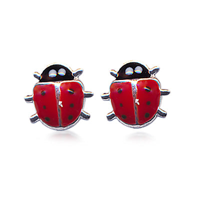 Sterling Silver & Enamel Lady Bird Earrings
