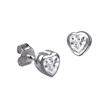 Sterling Silver Cubic Zirconia Heart Earrings
