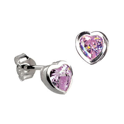 Sterling Silver & Lavender Cubic Zirconia Heart Earrings