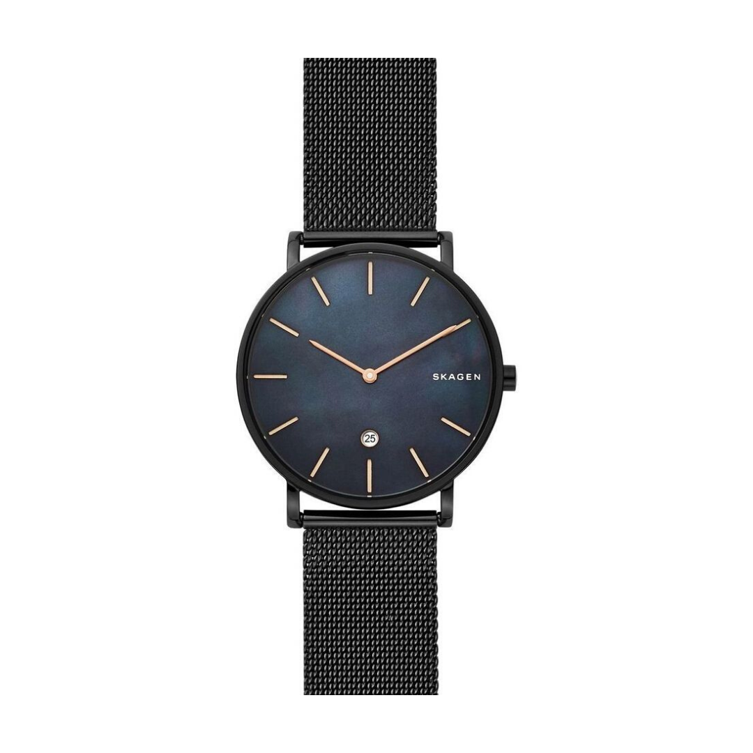 Skagen - Hagen Slim Mother-of-Pearl Black Mesh Watch