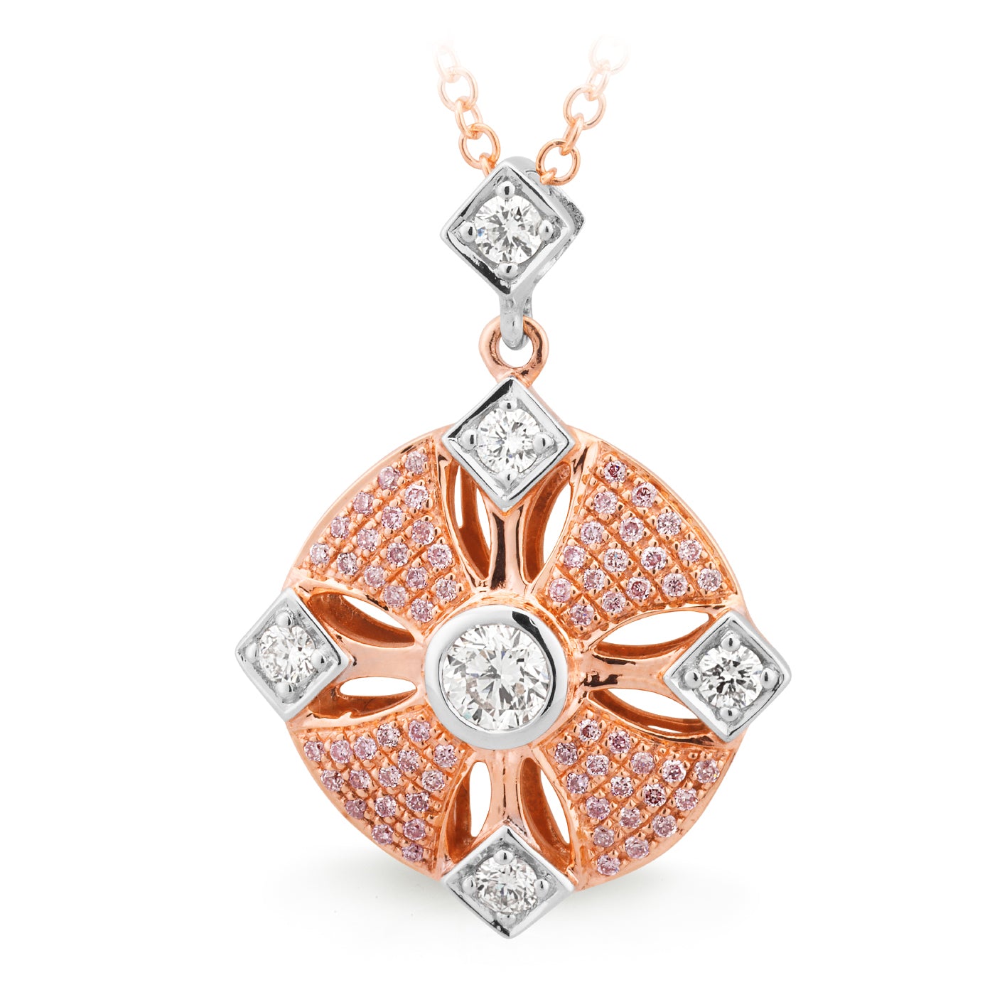 9ct Rose & White Gold Pink & White Diamond Pendant