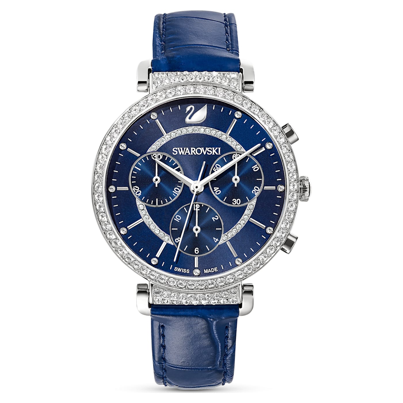 SWAROVSKI - Passage Chrono Watch Leather strap, Blue, Stainless steel