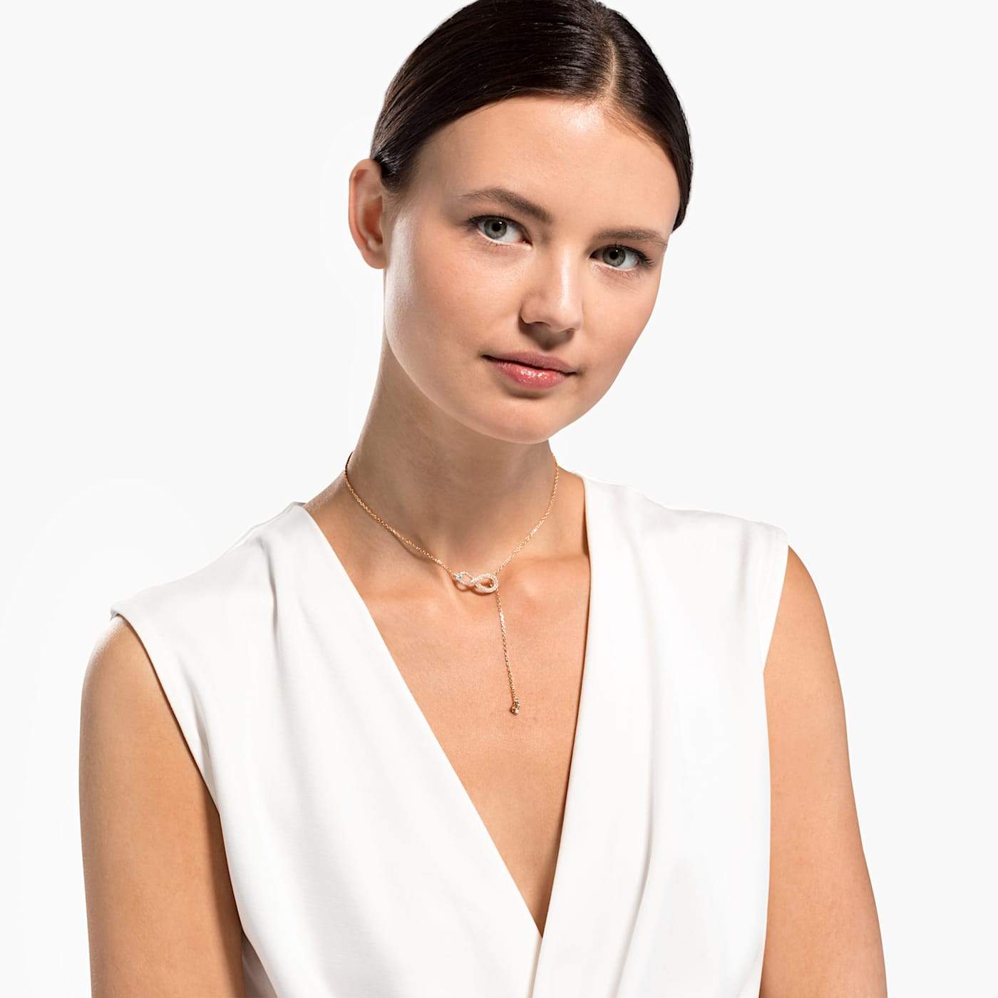 SWAROVSKI - Rose Gold Infinity Y Necklace - White