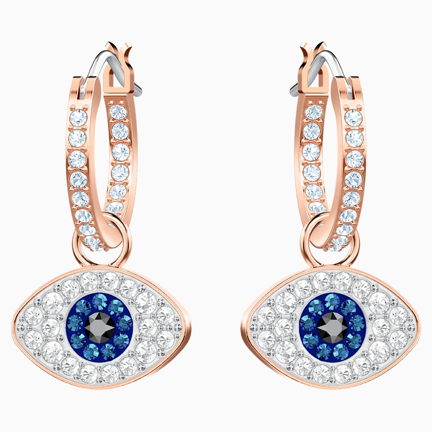 SWAROVSKI - Symbolic Rose Gold Evil Eye Hoop Pierced Earrings Blue
