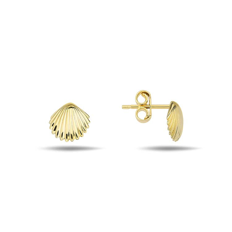 9ct Yellow Gold Clam Shell Stud Earrings