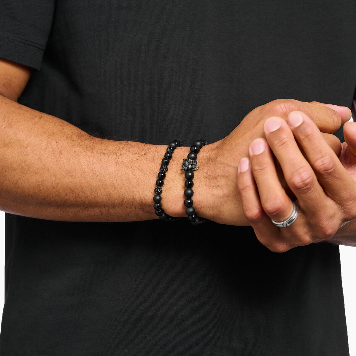 THOMAS SABO Obsidian bracelet with three zirconia beads