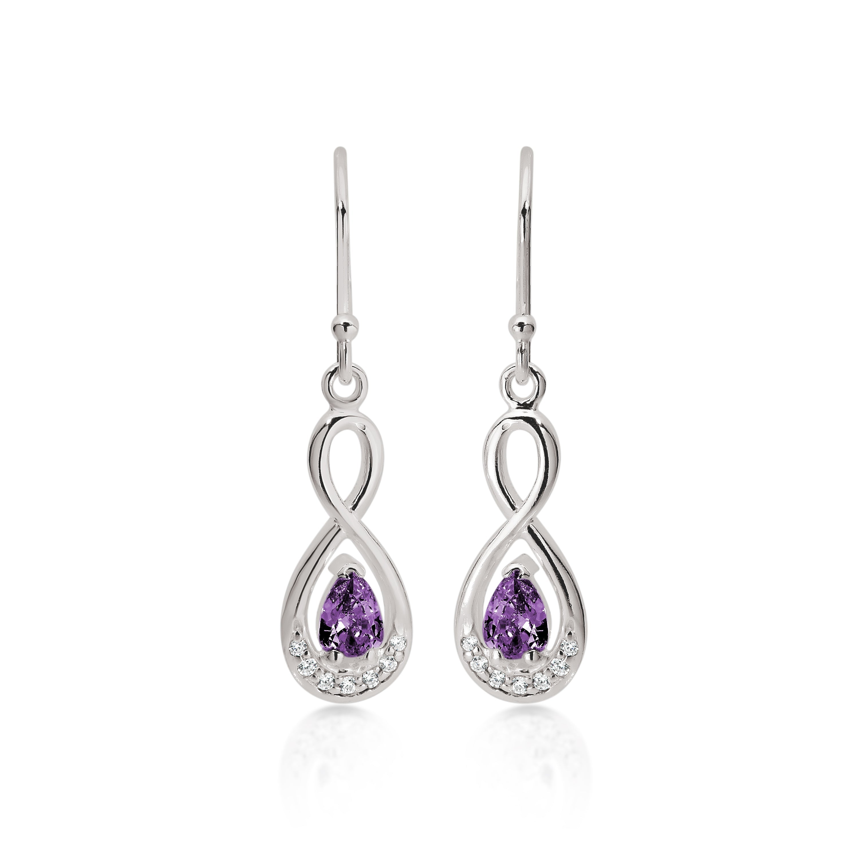 Silver purple cubic zirconia infinity drops