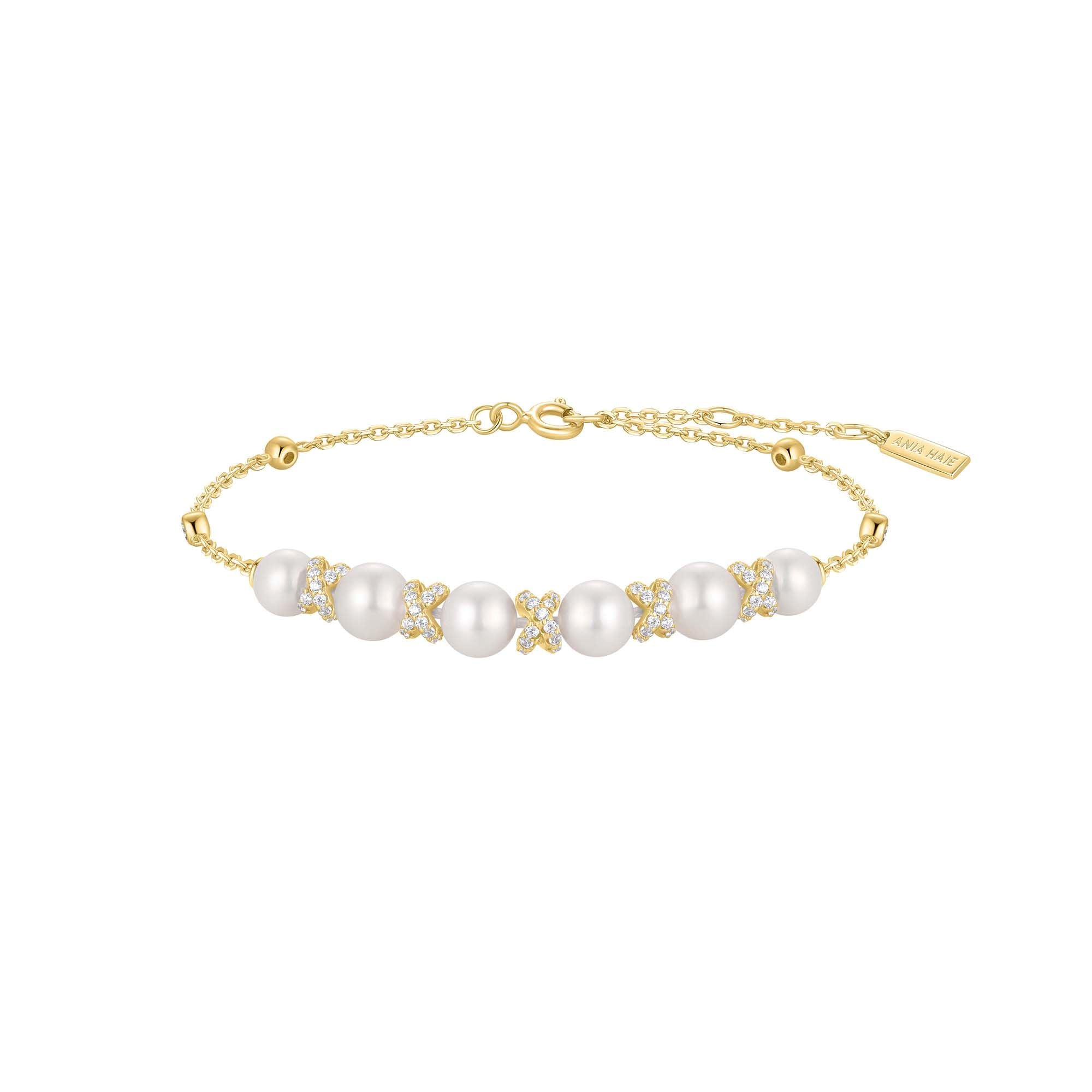 Ania Haie Gold Sparkling Braided Shell Pearl Bracelet