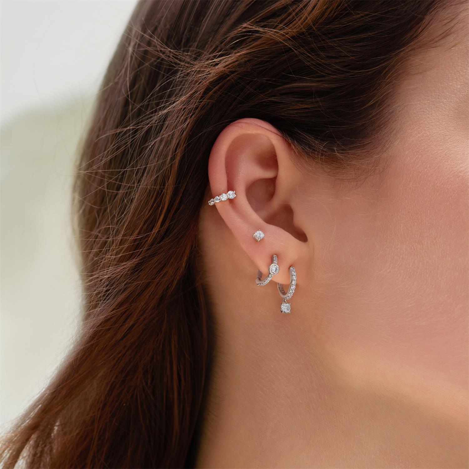 Ania Haie Silver Graduated Sparkle Huggie Hoop Earrings
